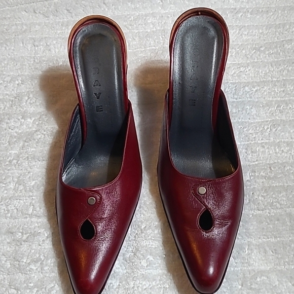Graye Leather Deep Wine Slip-on Slide Mule Heels. (37.5) 7 - Picture 1 of 11